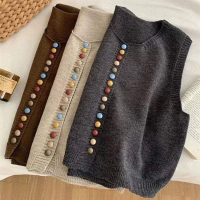 PENNY - COLOR-BUTTON KNIT VEST