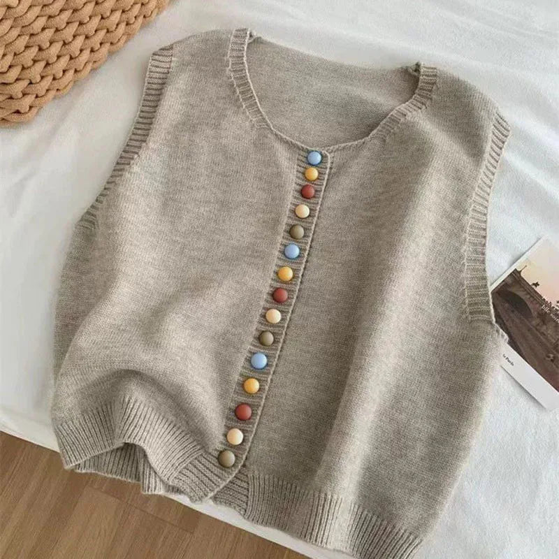 PENNY - COLOR-BUTTON KNIT VEST